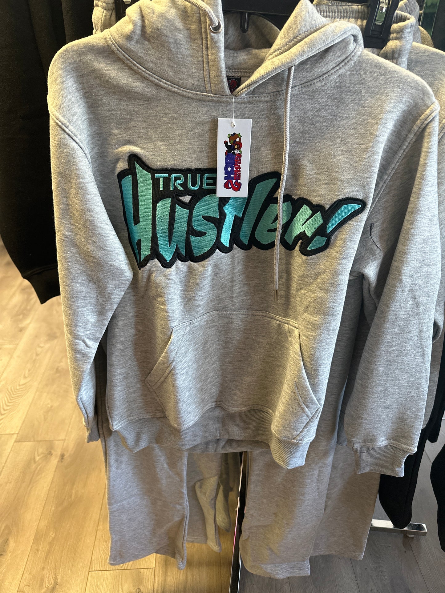 Grey & Turquoise “True Hustler” Stacked Pants Set
