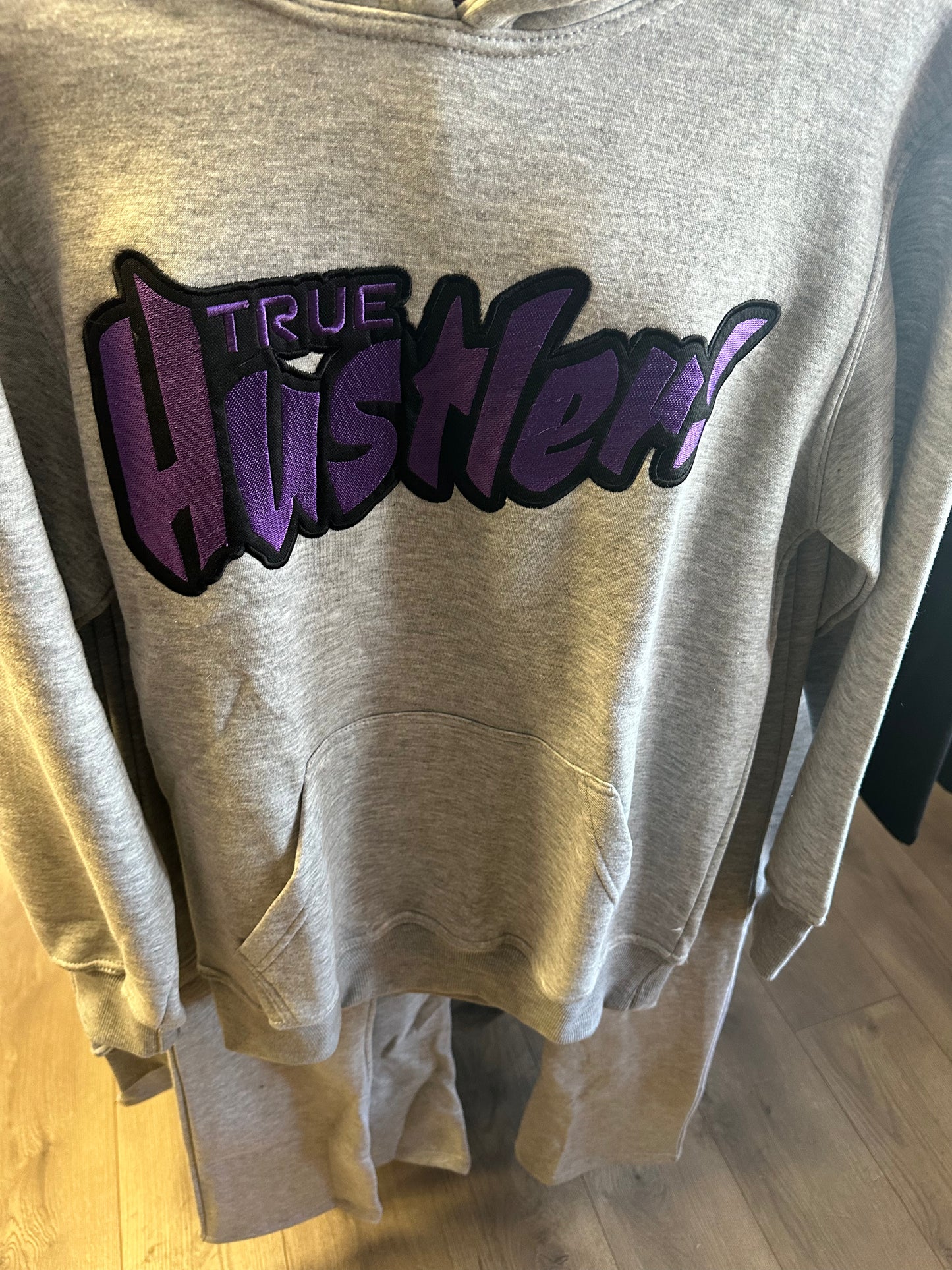 Grey & Purple “True Hustler” Stacked Pants Set