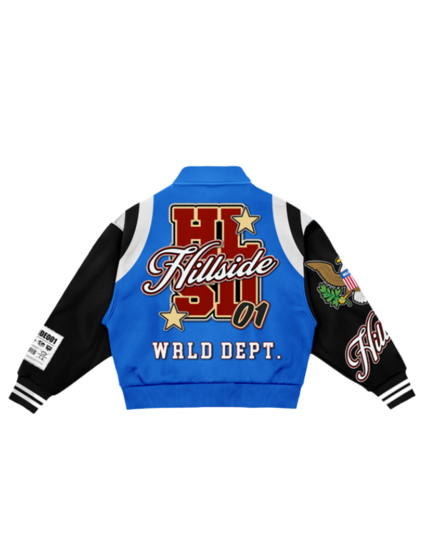 Blue “Hillside Wrld Dept” Varsity Jacket
