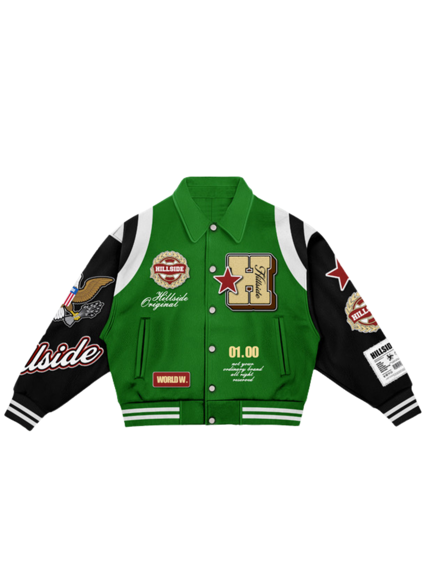 Green “Hillside Wrld Dept” Varsity Jacket