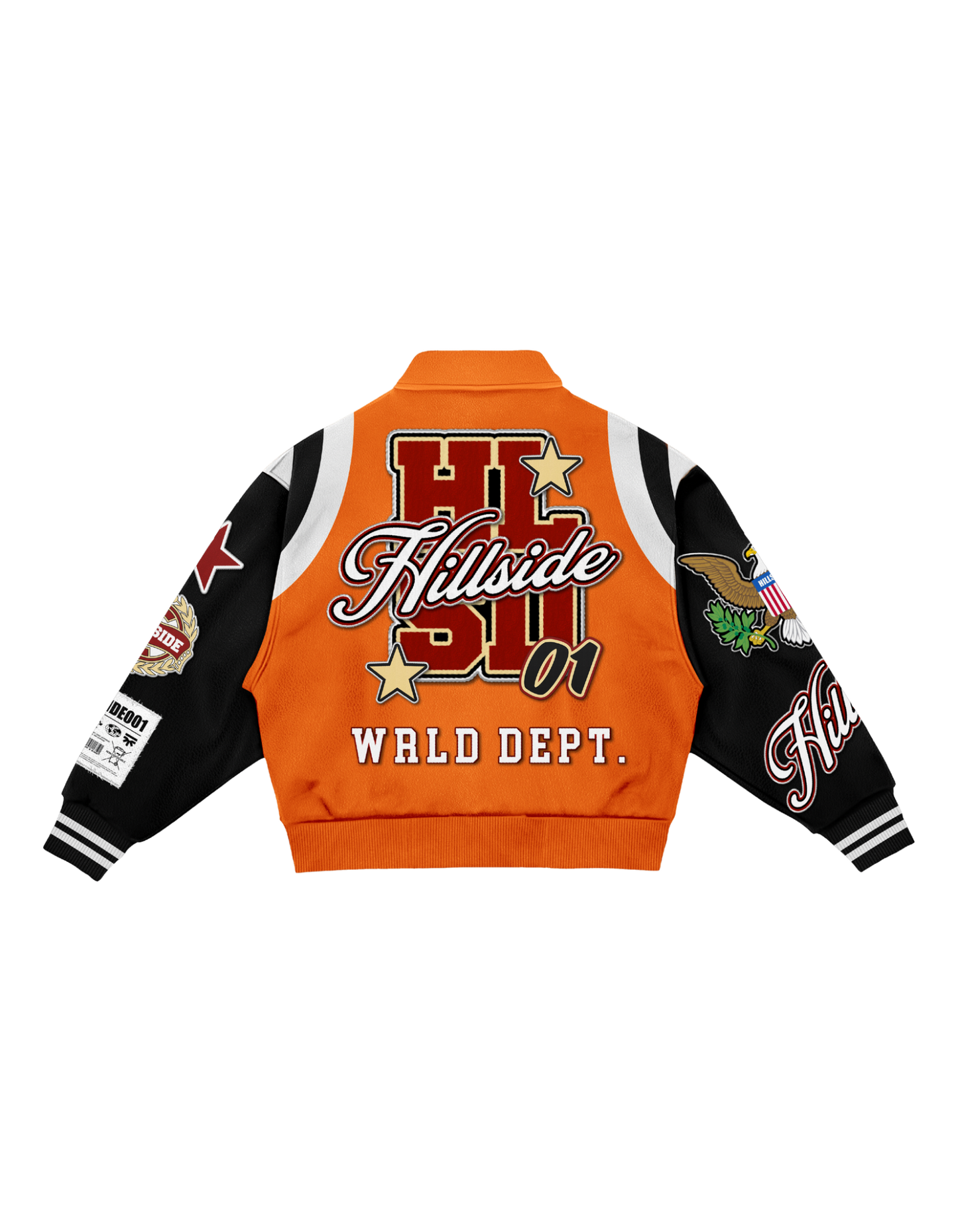 Orange “Hillside Wrld Dept” Varsity Jacket