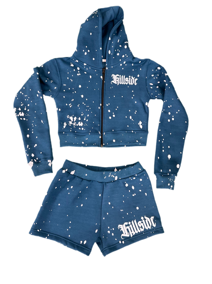 Womens Blue Hillside Hoodie/Short Set