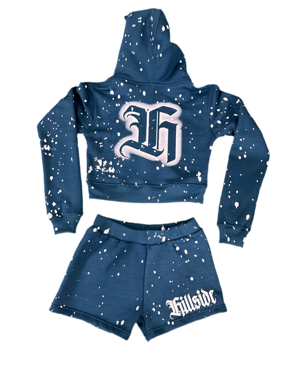 Womens Blue Hillside Hoodie/Short Set